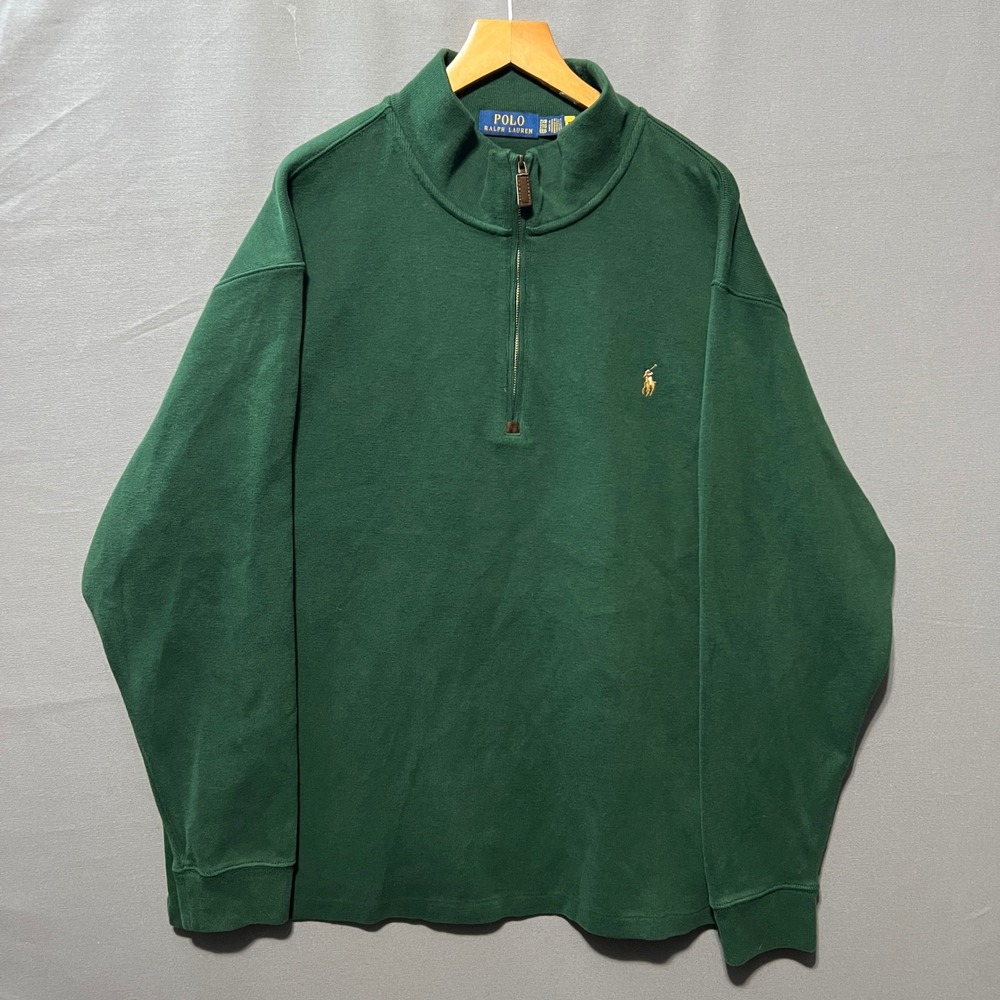 Polo Ralph Lauren Mens 2XB Green Quarter Zip Pullover Pony Logo Sweatshirt